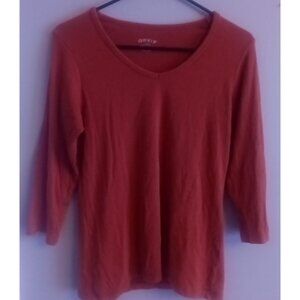 ORVIS Women’s Tee Shirt Large Long Sleeve Coral Cotton Stretch
